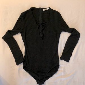 Hello Molly Cross Front Ribbed Bodysuit - Size M